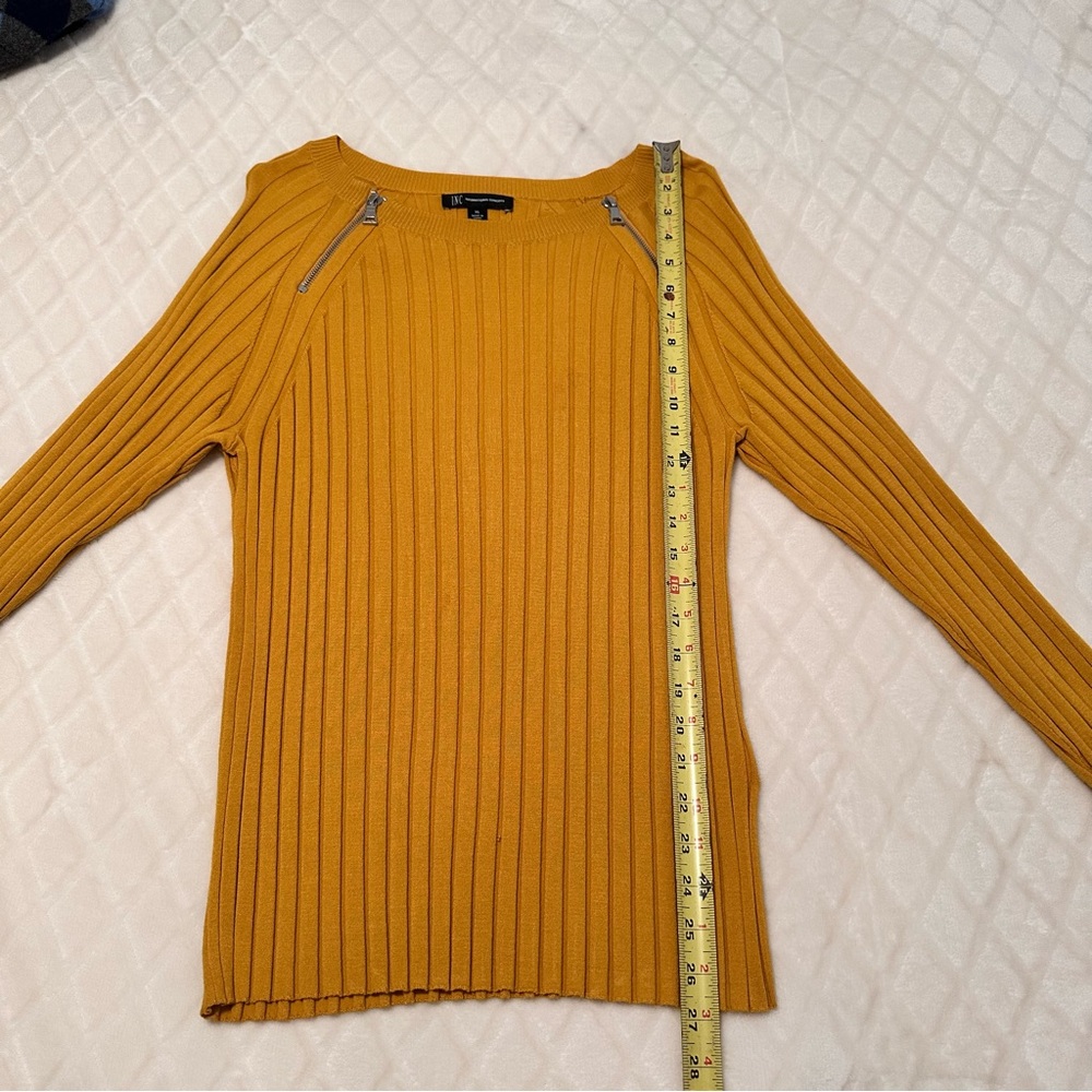 INC Mustard Yellow Ribbed Sweater with Zipper Accents - Picture 5 of 8